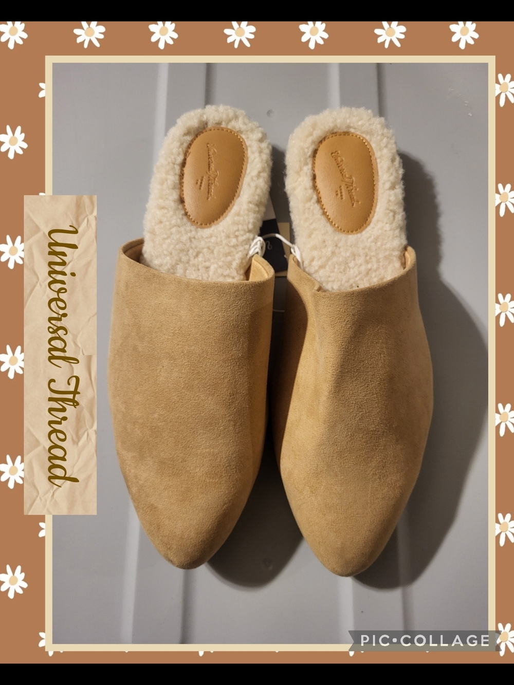 Universal Thread Tan Suede Shearling-Lined Slip-On Mules